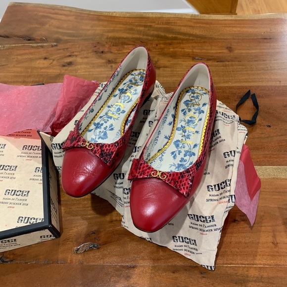 GUCCI Genuine Snakeskin Trim Ballet Flat 38.5 8.5 red - Picture 12 of 16
